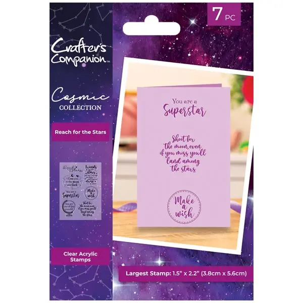 Image of Crafter's Companion A6 Clear Stamp Set Cosmic Reach For The Stars Sentiments Set of 7