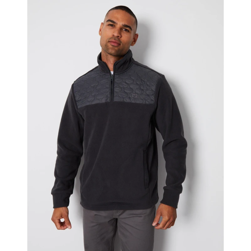 Image of Threadbare Threadbare Men 'Pedro' Quarter Zip Quilted Fleece Jumper in Charcoal Size: Medium Charcoal M Male 7625914351746