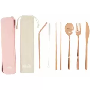 Image of Straight Design 6 Pieces Rose Gold Finish Cutlery Set With Box Slim Handles Made from Stainless Steel Forks / Spoons / Knives For Lunch / Dinner /