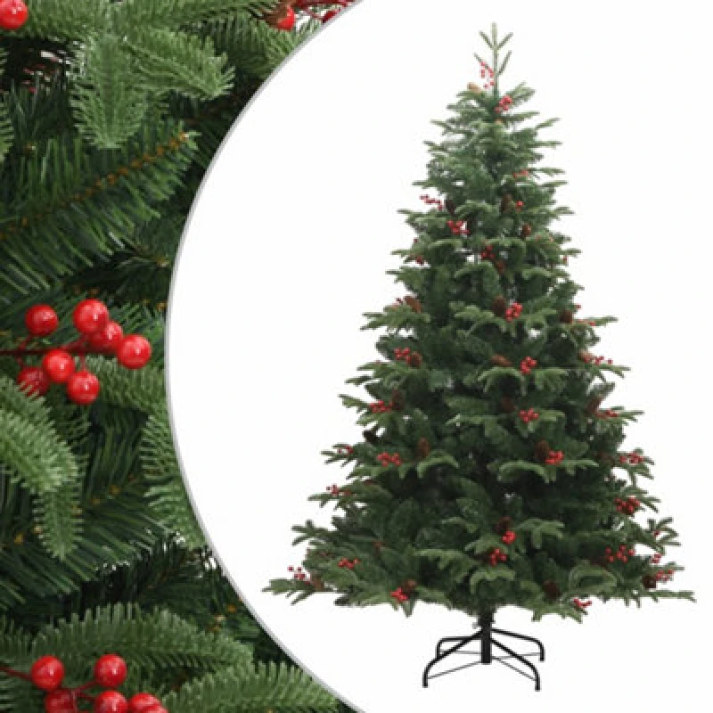 Image of Vidaxl Artificial Hinged Christmas Tree With Cones And Berries 240 Cm, Green 358378