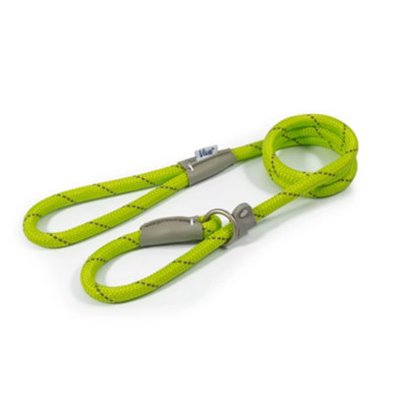Image of Ancol Viva Reflective Rope and Real Leather Slip Dog Lead Lime