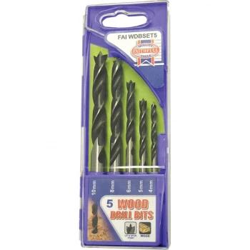 Image of Faithfull Lip & Spur Wood Drill Bit 5 Piece Set - 4-10mm