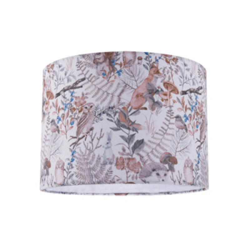 Image of Happy Homewares Autumnal Linen Lamp Shade With Woodland Creatures Owls Birds Badgers