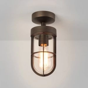 Image of 1 Light Outdoor Semi Flush Ceiling Light Bronze Plated IP44, E27