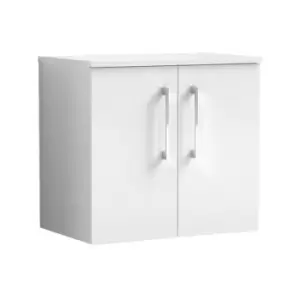 Image of Nuie Arno Gloss White 600mm Wall Hung 2 Door Vanity Unit with Worktop - ARN123W - Gloss White