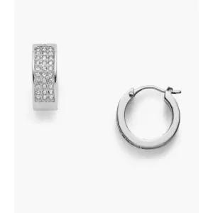 Image of Fossil Womens Pav Stainless Steel Huggie Hoops - Silver