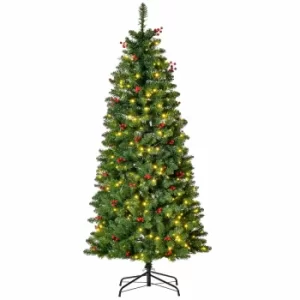 Image of Prelit Pencil Christmas Tree with Berries 150cm, Green