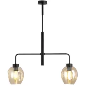 Image of Emibig Lukka Black Multi Arm Pendant Ceiling Light with Amber Glass Shades, 2x E27