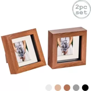 Image of 3D Box Photo Frames - 4 x 4' with 2 x 2' Mount - Dark Wood/Ivory - Pack of 2 - Nicola Spring