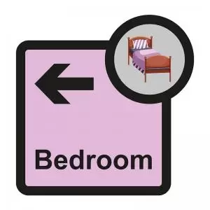 Image of Assisted Living Sign Bedroom arrow left - SA FMX 305 x 310mm