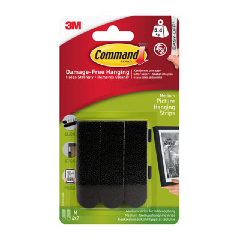 Image of 3M Command Medium Black Picture Hanging Adhesive Strip (Holds)5.4Kg