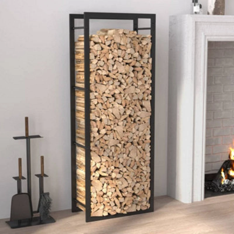 Image of vidaXL Firewood Rack Matt Black 50x28x132cm Steel, Black 350306