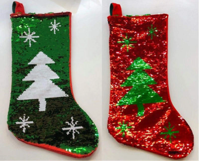 Image of Shatchi Large 45cm Long Novelty 2 in 1 Sequin Christmas Santa Stocking Sack Sock Xmas Gifts Bag Multi