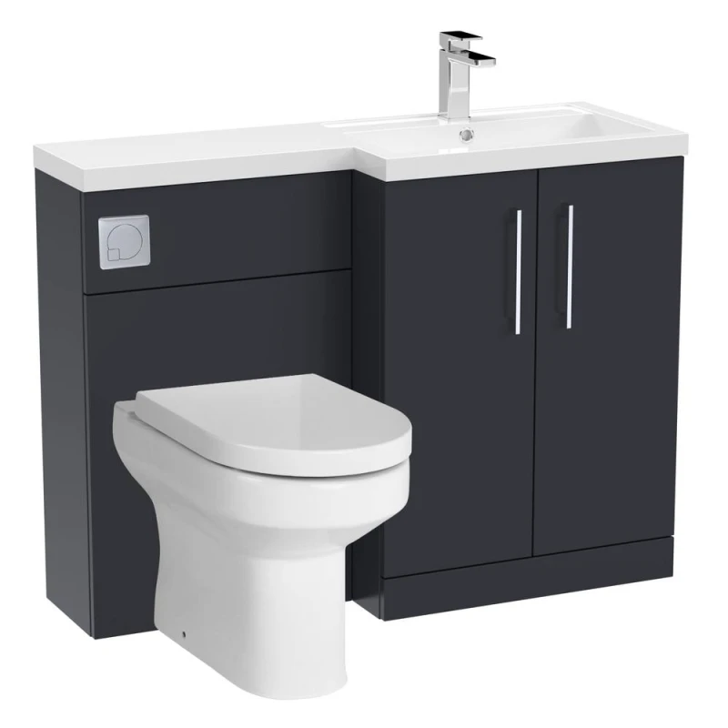 Image of Level Bathroom Bundle Floor Standing Vanity Basin And Wc Unit With Pan, Seat And Cistern - Right Hand - Dark Grey - Balterley