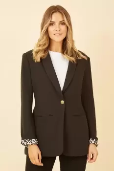 Image of Black Blazer With Leopard Print Lining