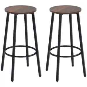 Image of HOMCOM Bar Stools Set of 2, Industrial Breakfast Bar Stools with Round Footrest and Steel Legs for Dining Room, Kitchen, Rustic Brown