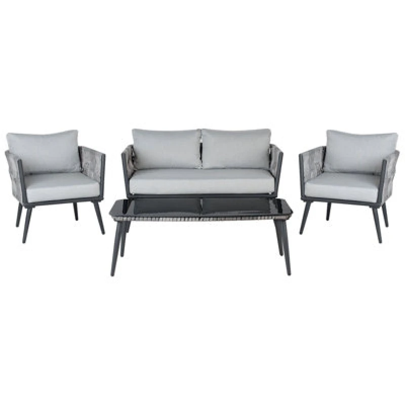 Image of Beliani Garden Lounge Set With Table 4 Seater Preveza Pe Rattan Grey