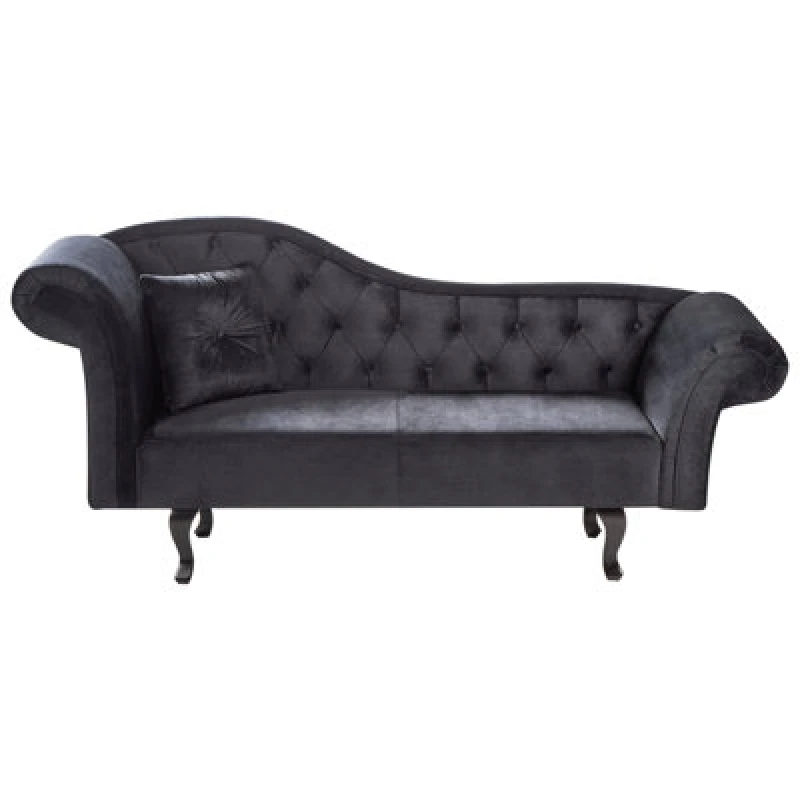 Image of Beliani Left-Hand Chaise Lounge Lattes Ii Velvet Black With Cushion