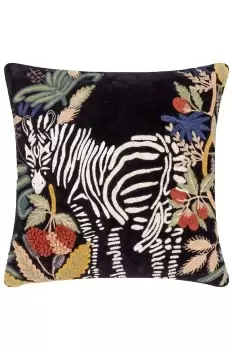 Image of Exotic Zebra Embroidered Velvet Tufted Cotton Polyester Filled Cushion