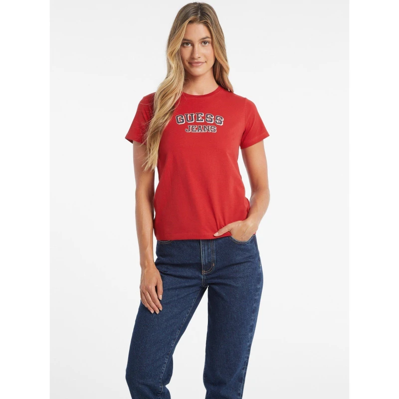 Image of Guess Varsity Logo T-Shirt - Red Red 8