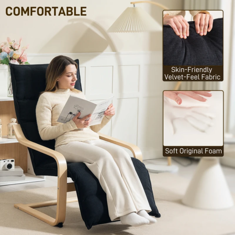 Image of HOMCOM HOMCOM Birch Wood Lounge Chair, Upholstered Velvet Chair with Footrest in Cream Cream One Size Unisex 5063603026957