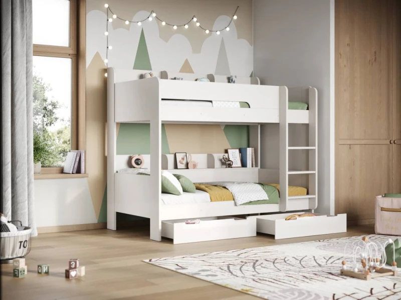 Image of Flair Eddie Storage Bunk Bed in White Size: Single White Unisex Single