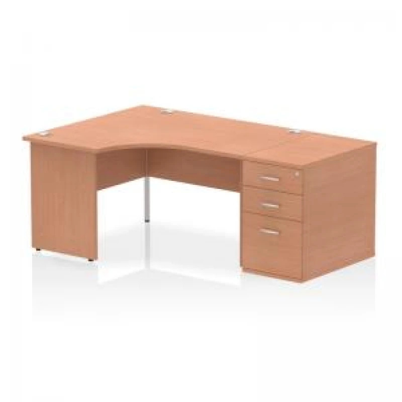 Image of Impulse Impulse 1400mm Left Crescent Office Desk Beech Top Panel End Leg Workstation 800 Deep Desk High Pedestal IWSLP148BCH