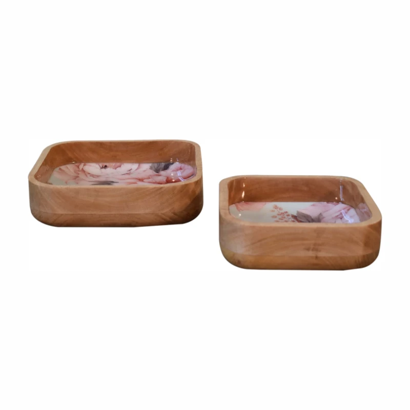 Image of Artisan Furniture Artisan Furniture Serveware - Pink Floral Square Bowl Set of 2