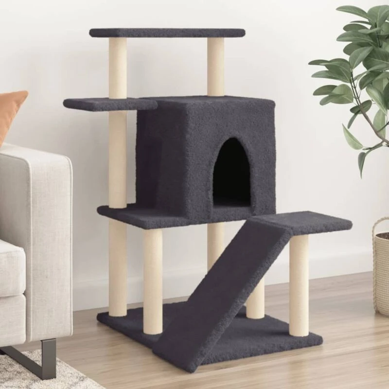Image of vidaXL Cat Tree with Sisal Scratching Posts Dark Grey 97 cm, Grey 172099