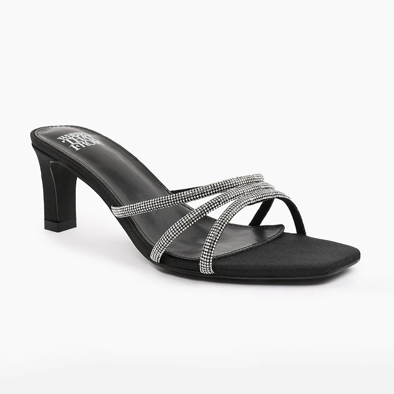 Image of Where's That From 'Remi' Square Toe Low Block Heel With Diamante Strap Detail Black