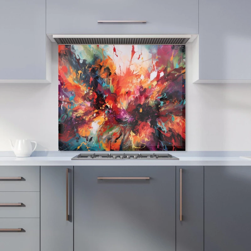 Image of Warren Reed - Designer A Vibrant Abstract Painting Of Halloween Kitchen Splashback in Orange Size: 600mm x 600mm Orange Unisex 600mm x 600mm