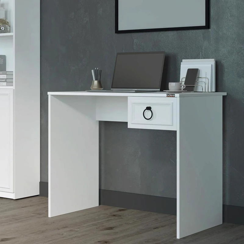 Image of FWStyle FWStyle White 1 Drawer Storage Desk Home Office Study Room White One Size Unisex 5056413130761