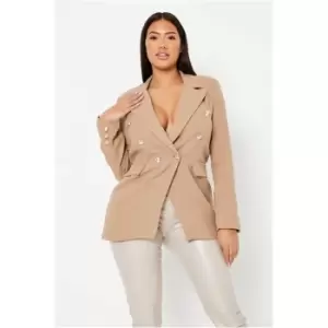 Image of I Saw It First Mocha Textured Military Button Double Breast Blazer - Brown