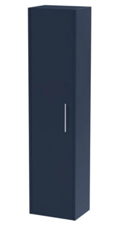 Image of Hudson Reed Juno Wall Mounted Single Door Tall Unit, Modern Bathroom Storage Cabinet With D-Shape Handle In Indigo Blue, 350mm