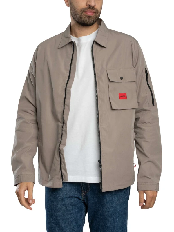 Image of HUGO Emmond Zip Overshirt Light/Pastel Brown M