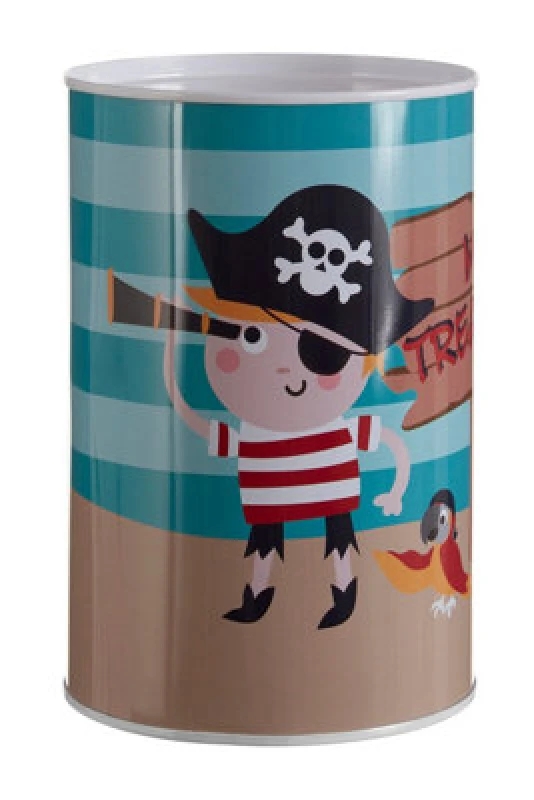 Image of Premier Housewares Pirate Round Money Tin, Sturdy and Secure Tin Money Box, Sealed Money Tin for Kids, Money Saving Tin Multi