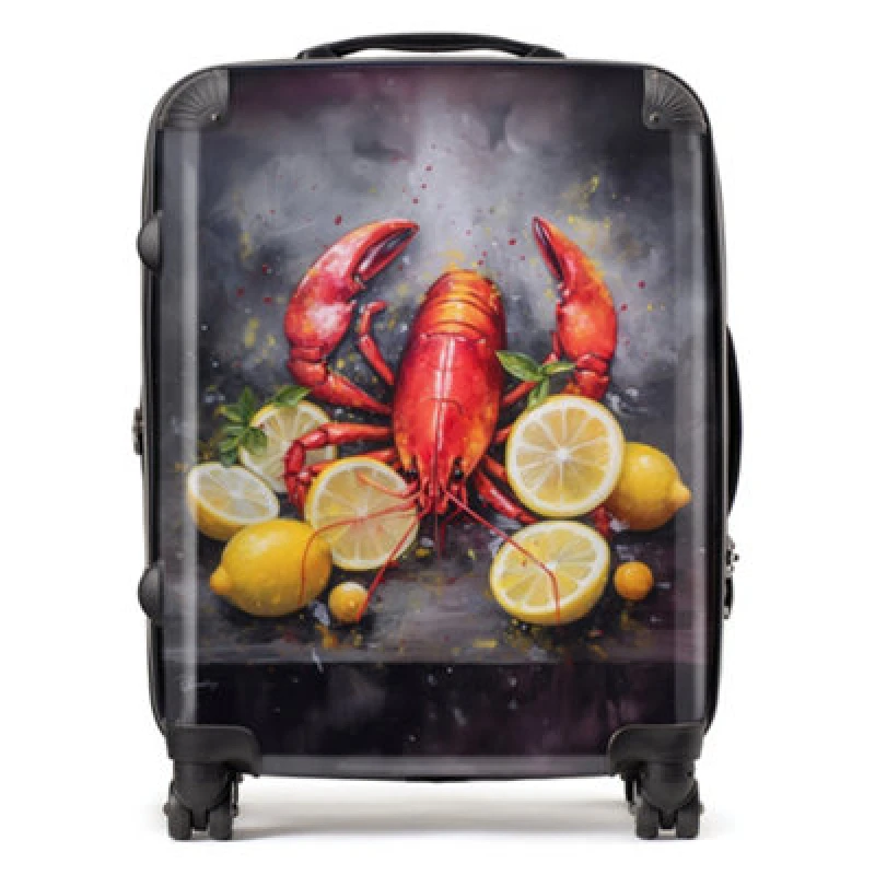 Image of Warren Reed Designer Lobster And Lemons Suitcase - Large