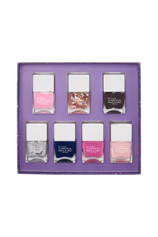 Image of Nails Inc Womens Let's Go Disco 7 Piece Nail Polish Gift Set Multicolor Female