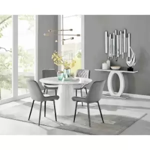 Image of Furniture Box Palma White High Gloss Round Dining Table and 4 Grey Pesaro Black Leg Chairs