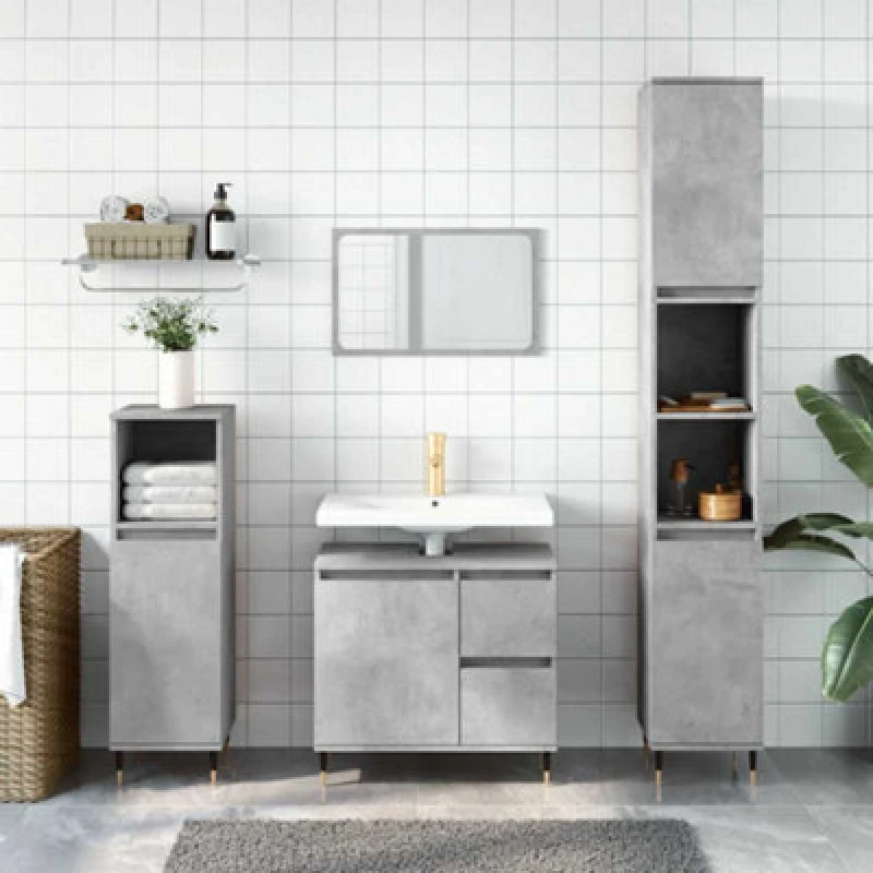 Image of Vidaxl Bathroom Cabinet Concrete Grey 65X33X60 Cm Engineered Wood