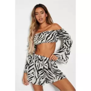 Image of I Saw It First Black Zebra Print Balloon Sleeve Bardot Blouse - Black
