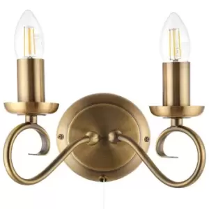 Image of Dimmable LED Twin Wall Light Antique Brass Chandelier 2x Bulb Lamp Lighting Kit
