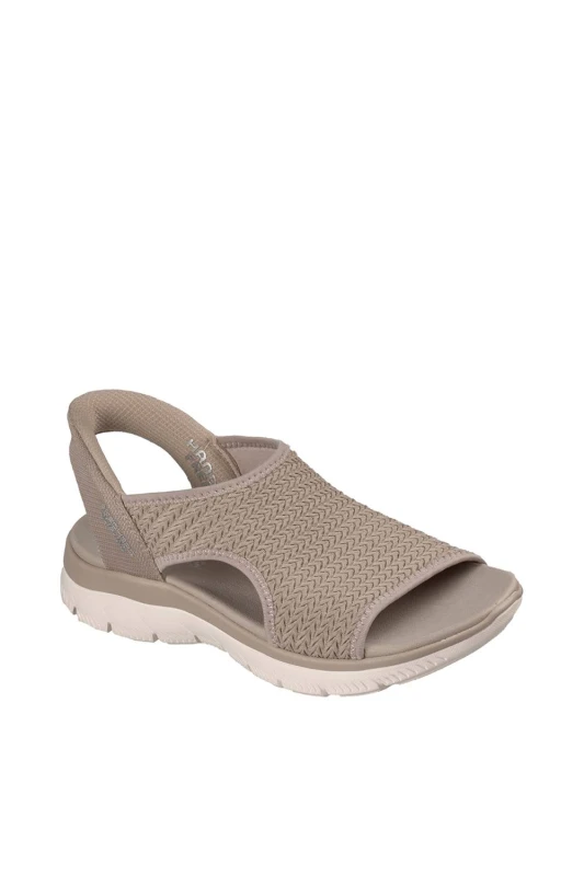 Image of Skechers Womens Summits Sandal Slip Ins H-Band Textured Knit w/Yoga foam in Taupe Size: 4 Taupe Female 4