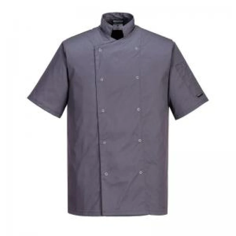 Image of Portwest Cumbria Chefs Short Sleeve Jacket C733SGRL Colour: Slate Grey