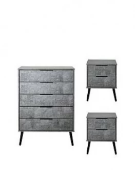 Image of Swift Berlin Ready Assembled 3 Piece Package - 5 Drawer Chest And 2 Bedside Chests