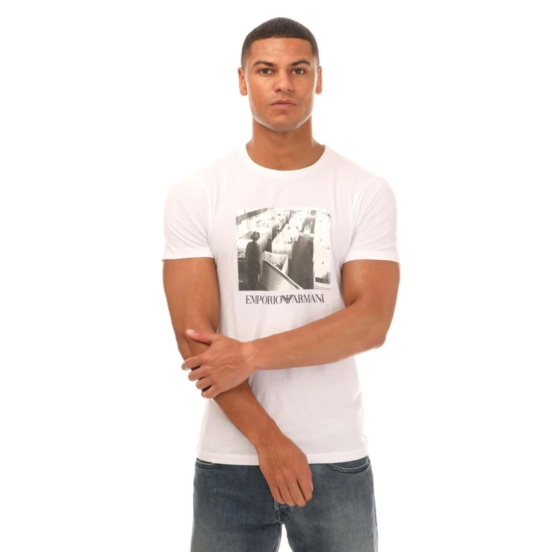 Image of Armani Printed Crewneck T-Shirt Regular Fit T-Shirts XS White 29140501310