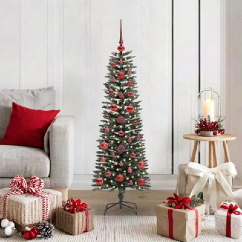 Image of vidaXL Artificial Christmas Tree with Stand, Red Balls Green 40.5 x 40.5 x 120 cm, Green 3395916