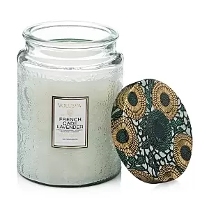Image of Voluspa Japonica French Cade & Lavender Large Embossed Glass Candle 16 oz.