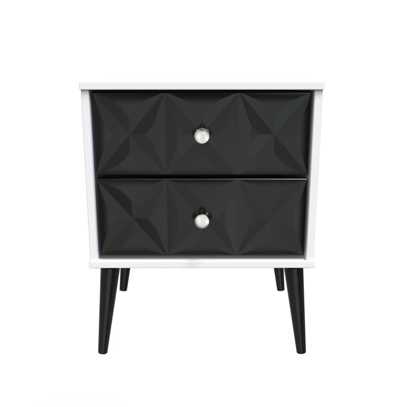 Image of Toledo 2 Drawer Bedside Cabinet In Deep Black & White (Ready Assembled)