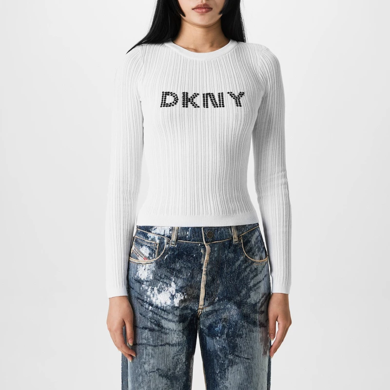 Image of DKNY Logo Knit Top White female 6 (2XS)